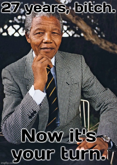 Mandela | 27 years, bitch. Now it's your turn. | image tagged in mandela | made w/ Imgflip meme maker