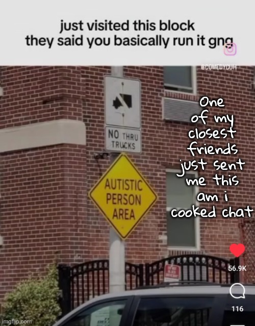My friends call me autistic :( | One of my closest friends just sent me this am i cooked chat | made w/ Imgflip meme maker