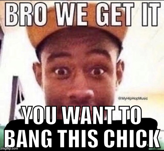 Bro we get it (blank) | YOU WANT TO BANG THIS CHICK | image tagged in bro we get it blank | made w/ Imgflip meme maker