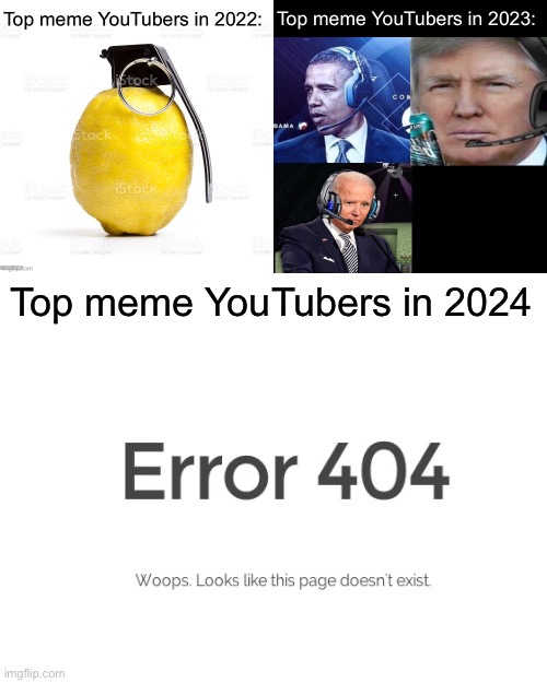 Sadly | Top meme YouTubers in 2024 | image tagged in blank white template | made w/ Imgflip meme maker