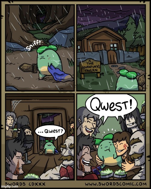 image tagged in swords,sprout,quest,rain,tavern,adventurer | made w/ Imgflip meme maker