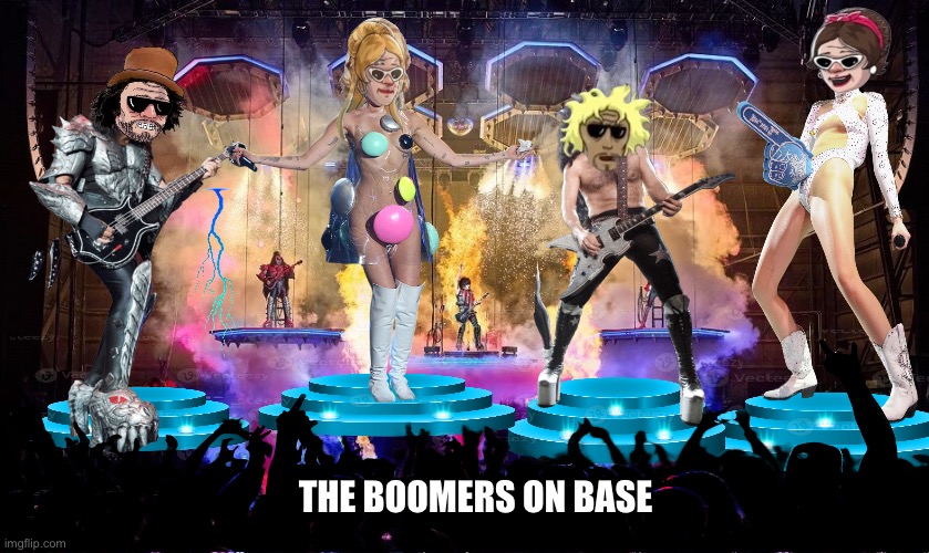 THE BOOMERS ON BASE | THE BOOMERS ON BASE | image tagged in music,crypto,concert,funny memes | made w/ Imgflip meme maker