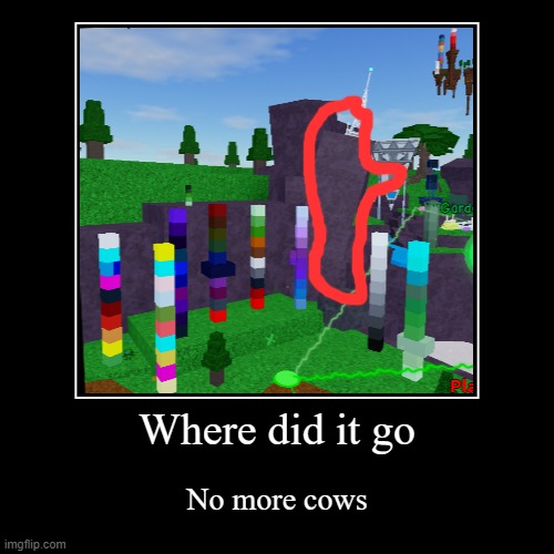 Where did it go | No more cows | image tagged in funny,demotivationals | made w/ Imgflip demotivational maker