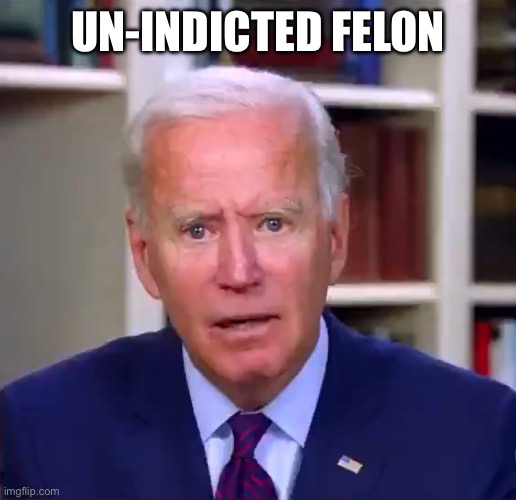 Slow Joe Biden Dementia Face | UN-INDICTED FELON | image tagged in slow joe biden dementia face | made w/ Imgflip meme maker