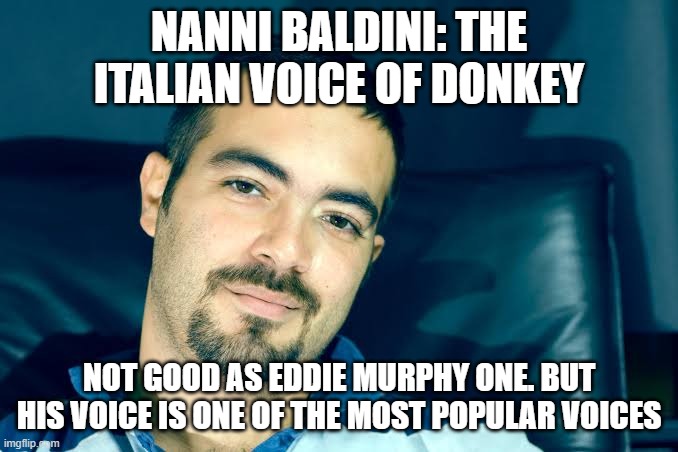 NANNI BALDINI: THE ITALIAN VOICE OF DONKEY; NOT GOOD AS EDDIE MURPHY ONE. BUT HIS VOICE IS ONE OF THE MOST POPULAR VOICES | made w/ Imgflip meme maker