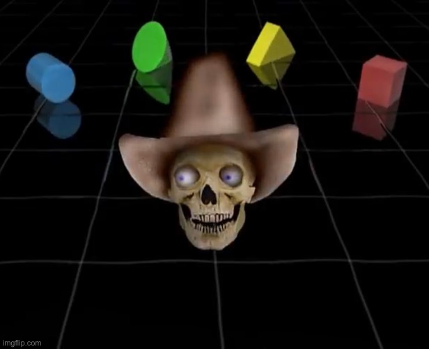 Creepy cowboy skull | image tagged in hologram time traveler skull | made w/ Imgflip meme maker