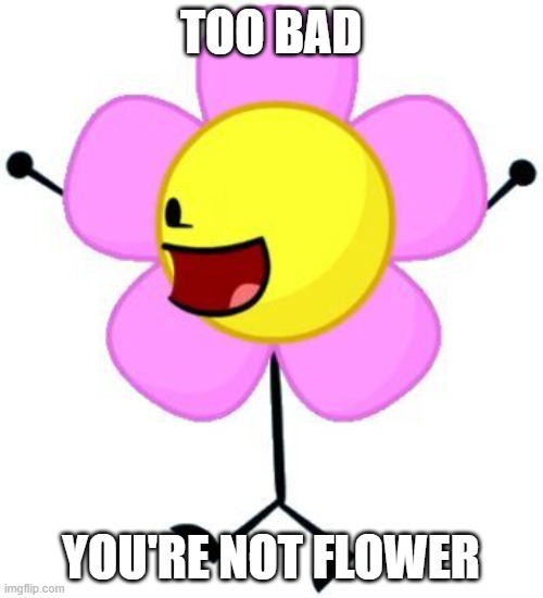 Flower BFDI | TOO BAD YOU'RE NOT FLOWER | image tagged in flower bfdi | made w/ Imgflip meme maker