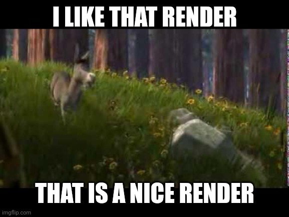 Donkey Boulder Shrek | I LIKE THAT RENDER; THAT IS A NICE RENDER | image tagged in donkey boulder shrek | made w/ Imgflip meme maker