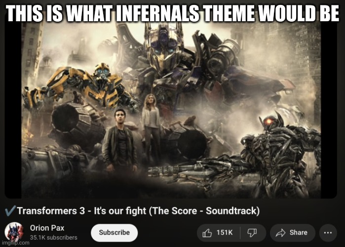 https://www.youtube.com/watch?v=mRdwKq4meVY | THIS IS WHAT INFERNALS THEME WOULD BE | made w/ Imgflip meme maker