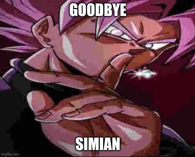 Goku Black shh | GOODBYE SIMIAN | image tagged in goku black shh | made w/ Imgflip meme maker