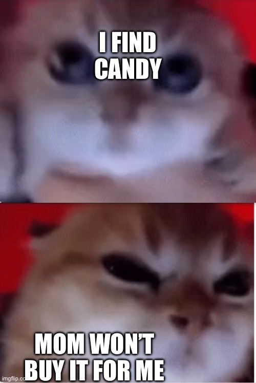 Happy cat angry cat | I FIND CANDY; MOM WON’T BUY IT FOR ME | image tagged in happy cat angry cat | made w/ Imgflip meme maker