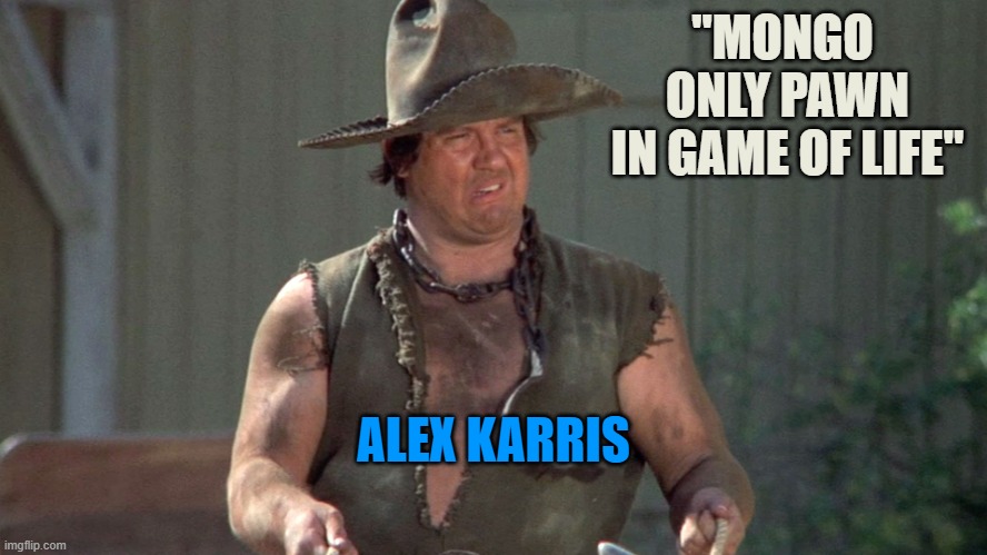 Mongo Blazing Saddles | "MONGO 
ONLY PAWN
IN GAME OF LIFE" ALEX KARRIS | image tagged in mongo blazing saddles | made w/ Imgflip meme maker