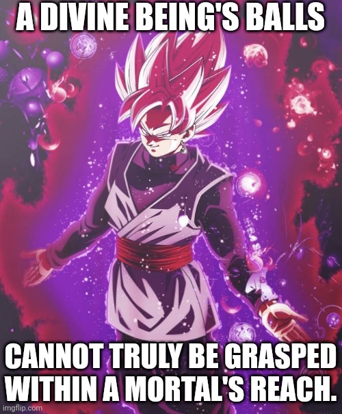 Goku black there is no longer _ | A DIVINE BEING'S BALLS CANNOT TRULY BE GRASPED WITHIN A MORTAL'S REACH. | image tagged in goku black there is no longer _ | made w/ Imgflip meme maker