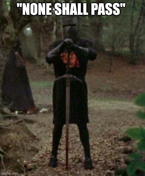 monty python black knight  | "NONE SHALL PASS" | image tagged in monty python black knight | made w/ Imgflip meme maker