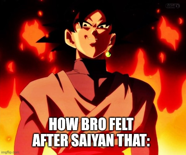 Evil Goku Black | HOW BRO FELT AFTER SAIYAN THAT: | image tagged in evil goku black | made w/ Imgflip meme maker