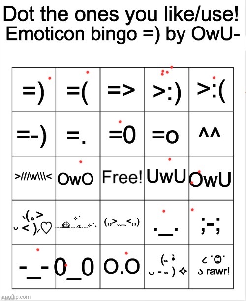 I'm too lazy to change the size of drawing | image tagged in dot the ones you like/use emoticons bingo by owu | made w/ Imgflip meme maker