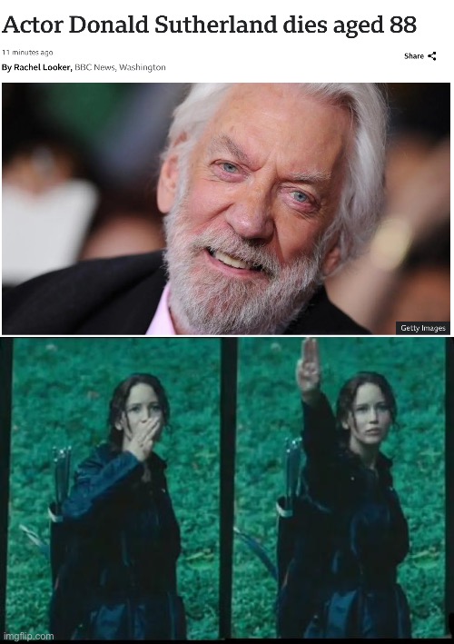 Long live Mr. Sutherland | image tagged in katniss respect | made w/ Imgflip meme maker