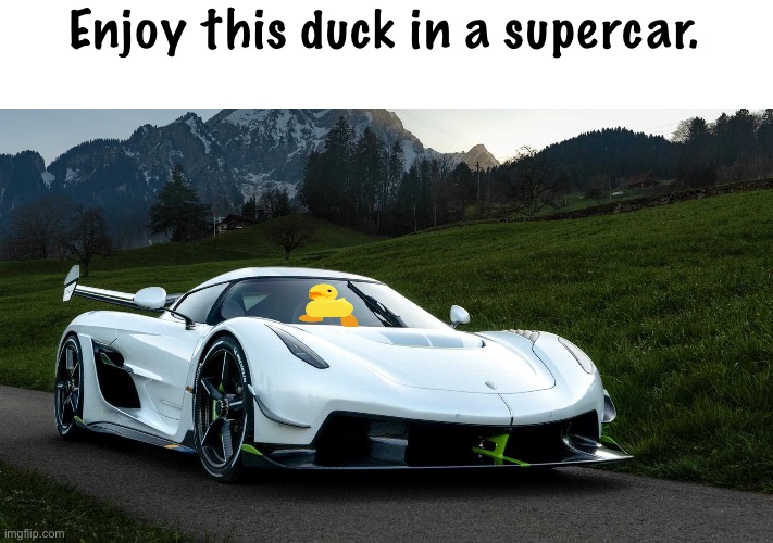 Enjoy. | Enjoy this duck in a supercar. | image tagged in koenigsegg jesko | made w/ Imgflip meme maker