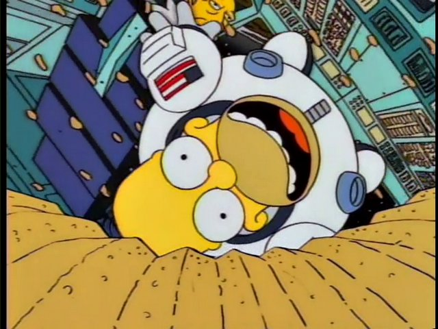 High Quality Homer Simpson Eating Chips In Space. Blank Meme Template