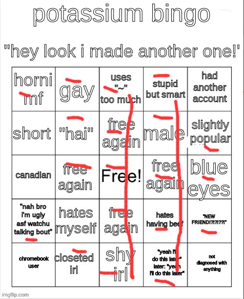 Is it possible to shrink? I wanna be SMOL | image tagged in potassium bingo v2 | made w/ Imgflip meme maker