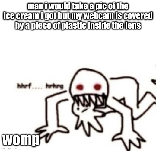 aw | man i would take a pic of the ice cream i got but my webcam is covered by a piece of plastic inside the lens; womp | image tagged in r a g e | made w/ Imgflip meme maker