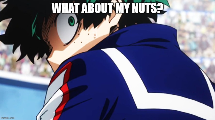 Deku what you say | WHAT ABOUT MY NUTS? | image tagged in deku what you say | made w/ Imgflip meme maker