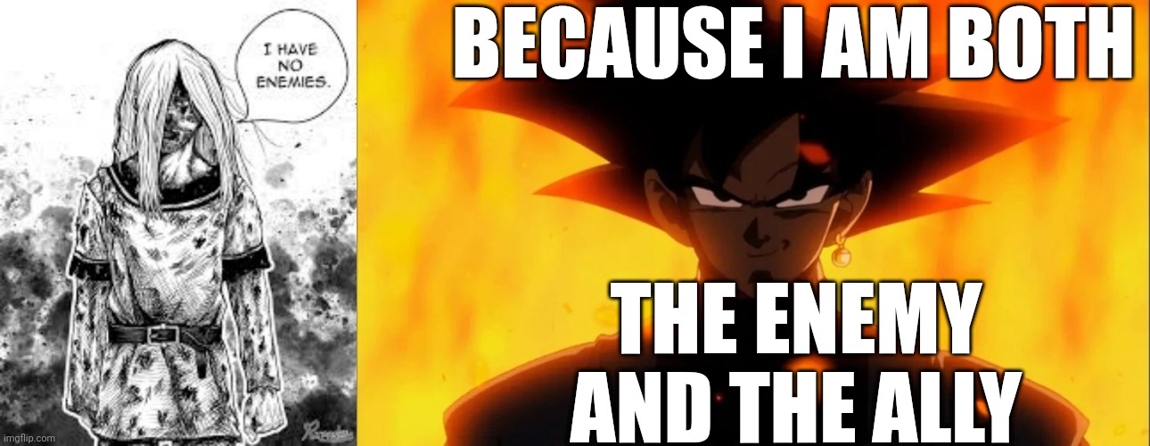 BECAUSE I AM BOTH THE ENEMY AND THE ALLY | image tagged in i have no enemies,goku black is a dilf | made w/ Imgflip meme maker