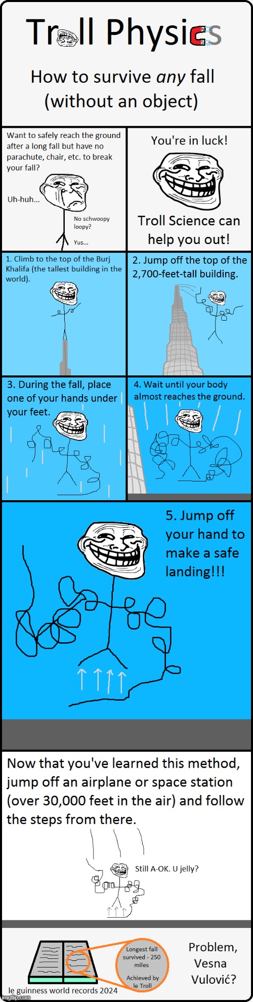 Troll Physics: Break a Fall with Just Your Body | image tagged in memes,troll physics,troll science,falling,world record,u mad bro | made w/ Imgflip meme maker