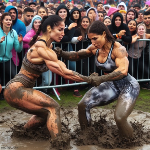 Made my first template (Made with ai) | image tagged in women mud wrestling | made w/ Imgflip meme maker