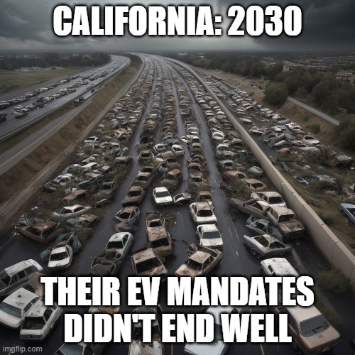 CALIFORNIA: 2030; THEIR EV MANDATES DIDN'T END WELL | made w/ Imgflip meme maker