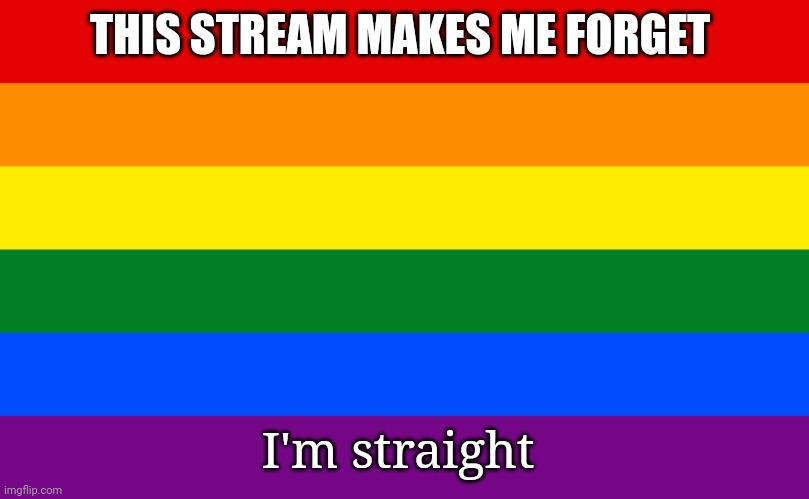 Pride flag | THIS STREAM MAKES ME FORGET; I'm straight | image tagged in pride flag | made w/ Imgflip meme maker