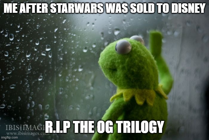 kermit window | ME AFTER STARWARS WAS SOLD TO DISNEY; R.I.P THE OG TRILOGY | image tagged in kermit window | made w/ Imgflip meme maker