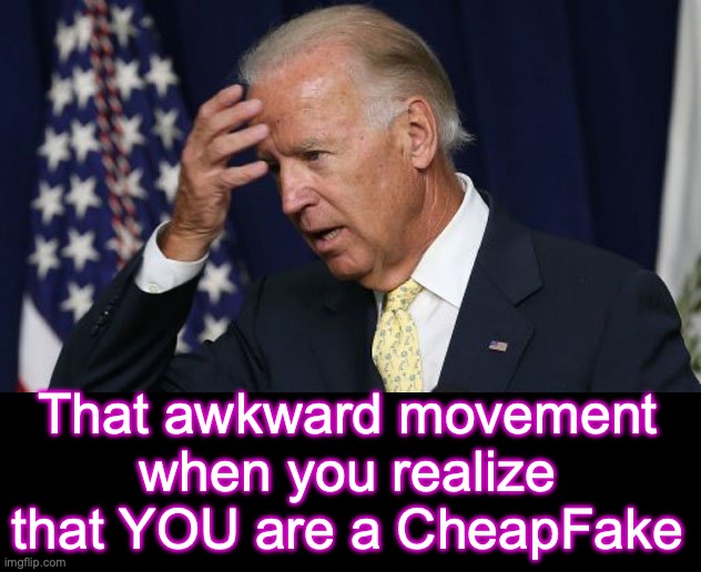 [warning: 'don't-do-as-we-do' satire] | That awkward movement when you realize that YOU are a CheapFake | image tagged in joe biden worries,biden,fake,deep | made w/ Imgflip meme maker