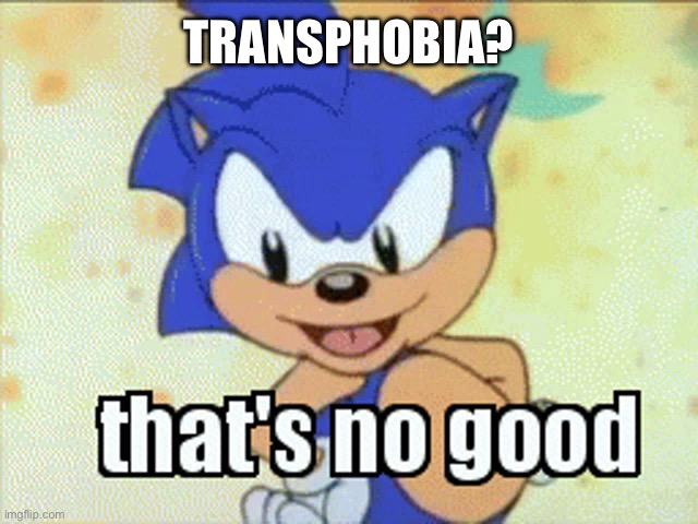 Sonic sez trans rights | TRANSPHOBIA? | image tagged in that's no good,sonic sez,sonic,sonic the hedgehog,lgbtq,transgender | made w/ Imgflip meme maker