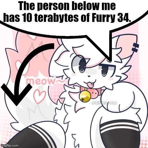 femboy boykisser speech bubble | The person below me has 10 terabytes of Furry 34. | image tagged in femboy boykisser speech bubble,boykisser,furry,rule34,furry34,memes | made w/ Imgflip meme maker