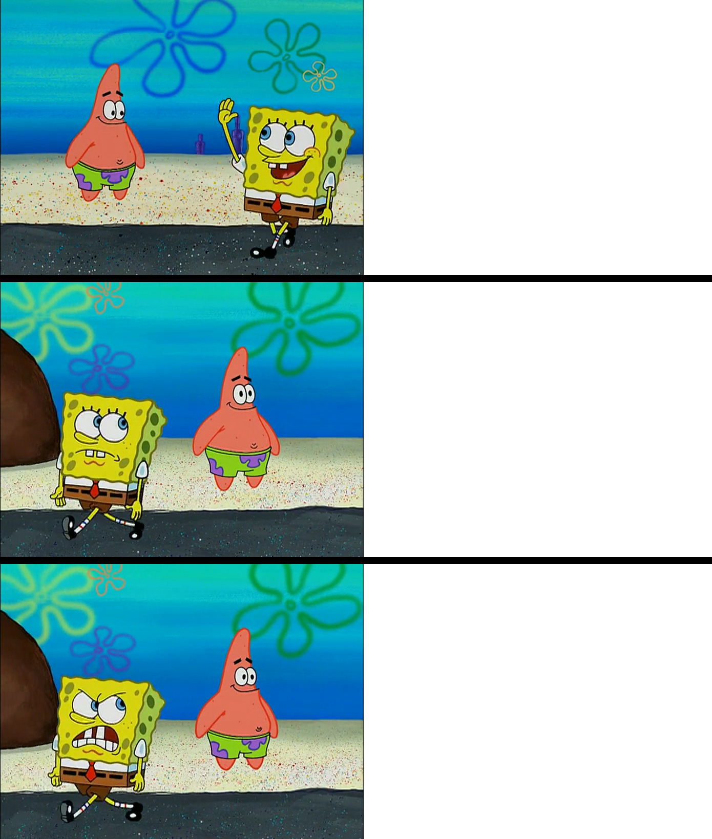High Quality SpongeBob getting annoyed at *something* as time goes on Blank Meme Template