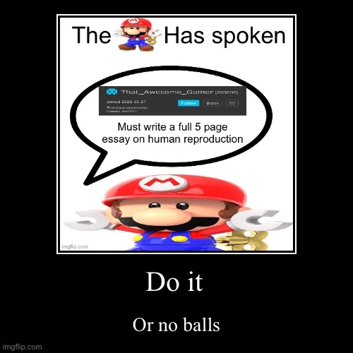 Do it | Or no balls | image tagged in funny,demotivationals | made w/ Imgflip demotivational maker