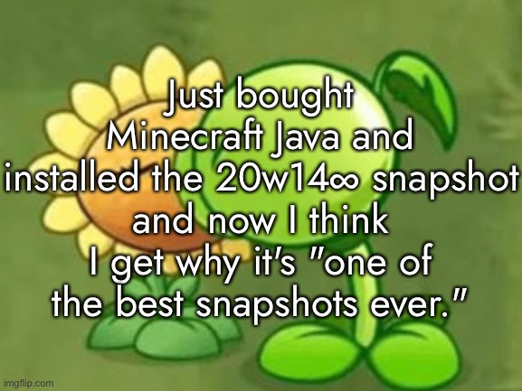 Just bought Minecraft Java and installed the 20w14∞ snapshot and now I think I get why it's "one of the best snapshots ever." | made w/ Imgflip meme maker