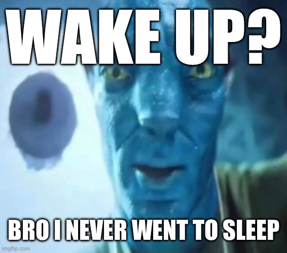 Avatar guy | WAKE UP? BRO I NEVER WENT TO SLEEP | image tagged in avatar guy | made w/ Imgflip meme maker