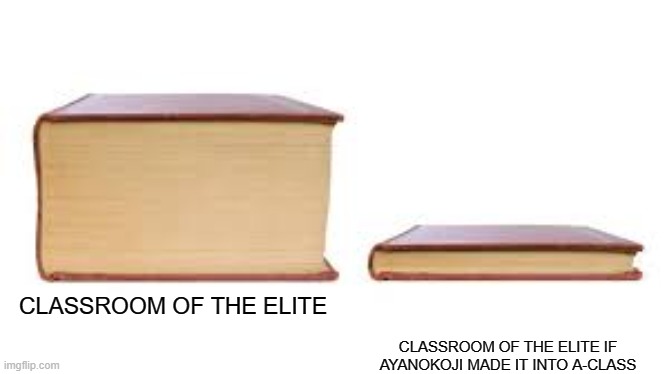 Big book small book | CLASSROOM OF THE ELITE; CLASSROOM OF THE ELITE IF AYANOKOJI MADE IT INTO A-CLASS | image tagged in big book small book,classroom of the elite | made w/ Imgflip meme maker