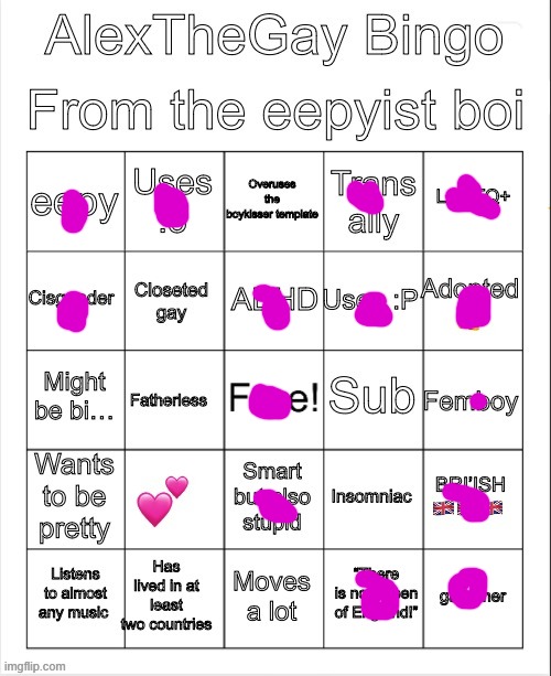Alexthegays bingo eepy | image tagged in alexthegays bingo eepy | made w/ Imgflip meme maker