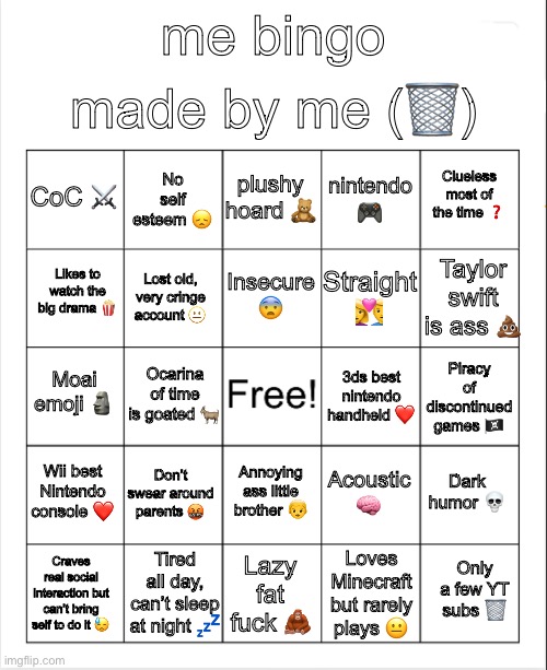 trash bingo made by trash Blank Meme Template