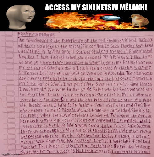ACCESS MY SIN! NETSIV MÉLAKH! | image tagged in memes,sins,might | made w/ Imgflip meme maker