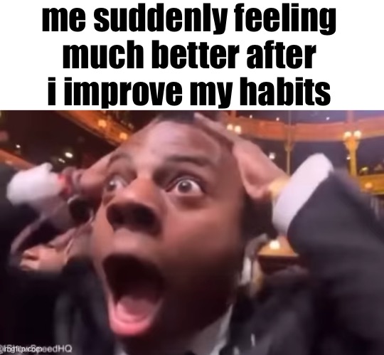 main problem was my insomnia | me suddenly feeling much better after i improve my habits | image tagged in fr fr ong | made w/ Imgflip meme maker