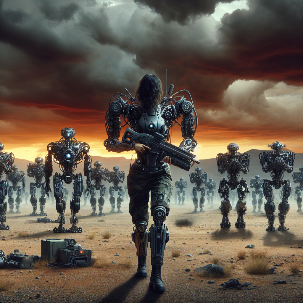 Ejército de robots ayudan a soldado solitario Blank Meme Template