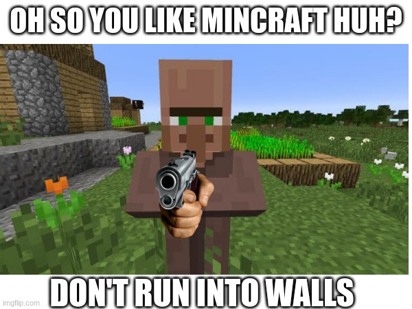 oh so you like minecraft huh? | OH SO YOU LIKE MINCRAFT HUH? DON'T RUN INTO WALLS | image tagged in memes | made w/ Imgflip meme maker