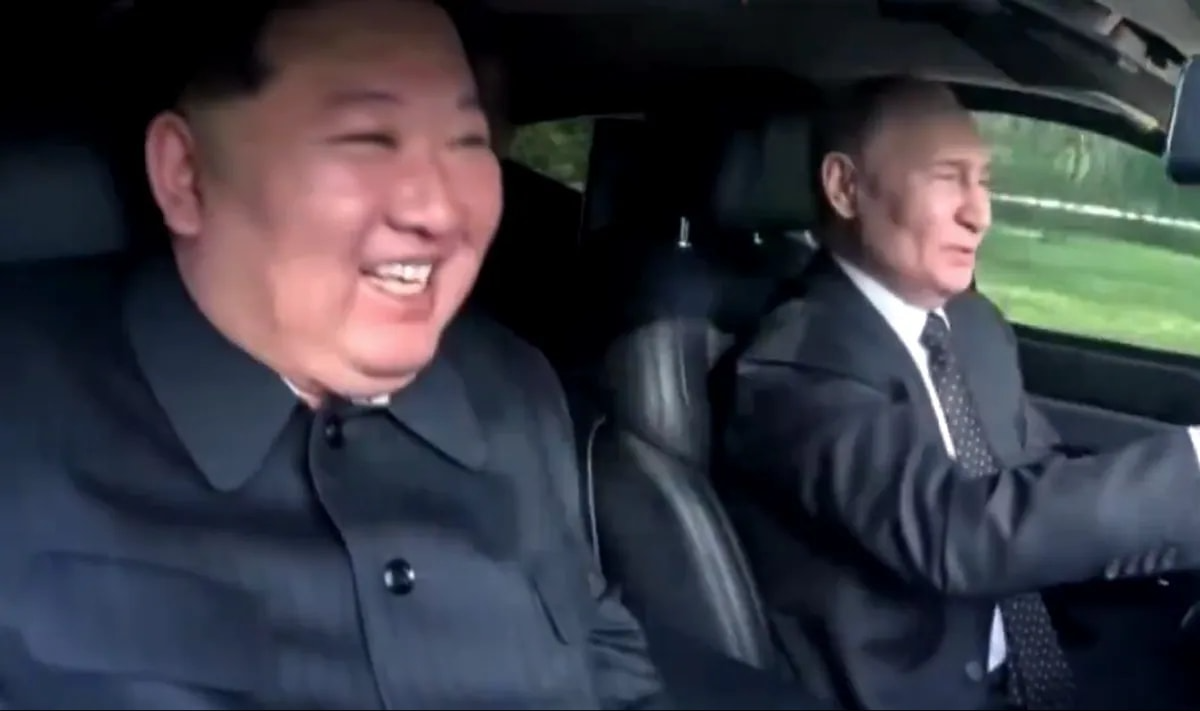 High Quality Putin and Kim driving Blank Meme Template