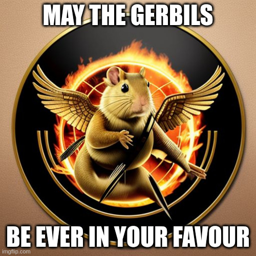 may the gerbils be ever in your favour | MAY THE GERBILS; BE EVER IN YOUR FAVOUR | image tagged in funny | made w/ Imgflip meme maker