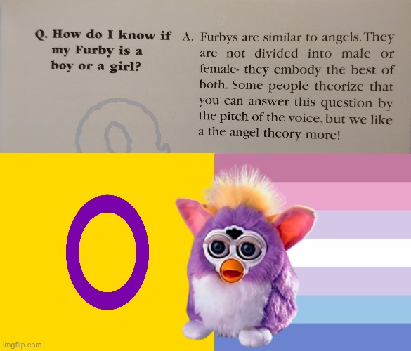Fun fact: according to product canon, Furbies are an intersex species and maybe bigender | image tagged in furby,furbies,lgbtq,intersex,bigender,angels | made w/ Imgflip meme maker