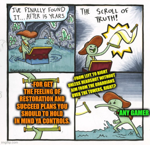 -Just all should be clever options. | -FROM LEFT TO RIGHT UNLESS HEADSHOT WITHOUT AIM FROM THE GUARDIANS OVER THE TOWERS, RIGHT? -FOR GET THE FEELING OF RESTORATION AND SUCCEED PLANS YOU SHOULD TO HOLD IN MIND YA CONTROLS. *ANY GAMER | image tagged in memes,the scroll of truth,hunger games,making plans,success kid,keep calm | made w/ Imgflip meme maker